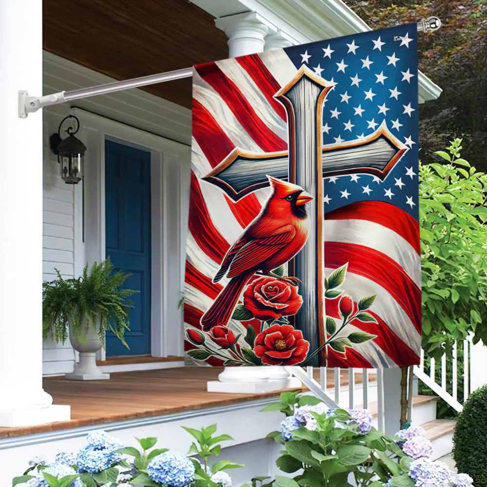 Cardinal Christian Cross American Flag