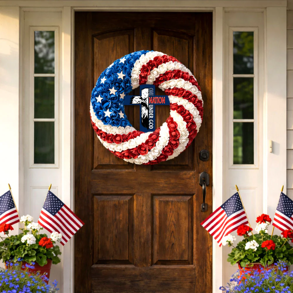One Nation Under God American Eagle Patriotic Front Door Wreath