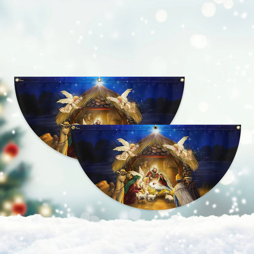 Oh Holy Night Nativity Scene The Birth Of Jesus Christ Non-Pleated Fan Flag
