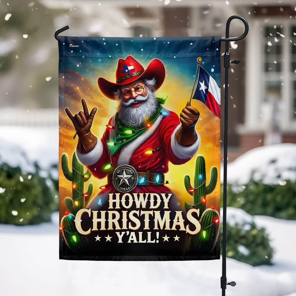 Texas Cowboy Santa Howdy Christmas Y'all Flag