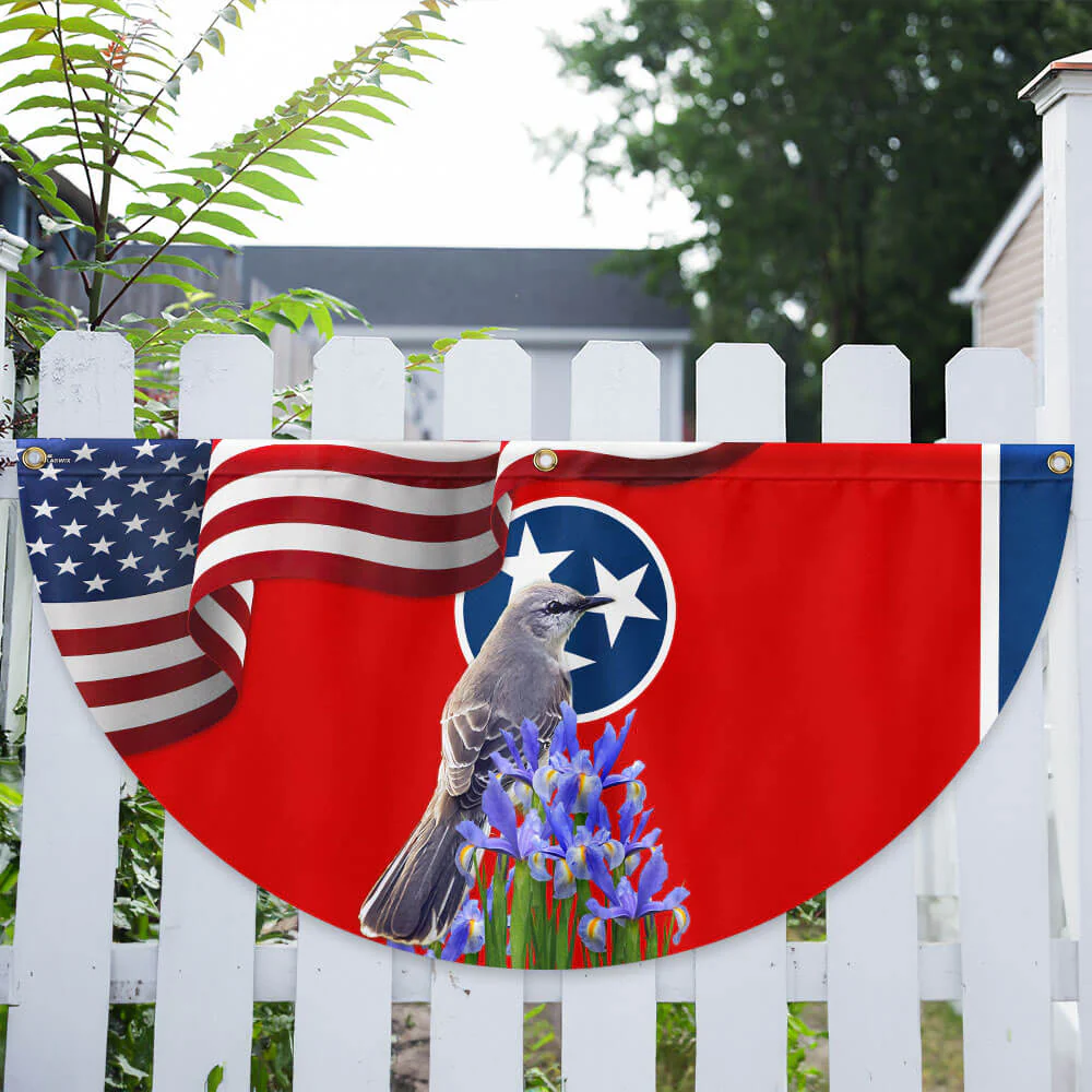 Tennessee State Mockingbird and Iris Flower Non-Pleated Fan Flag