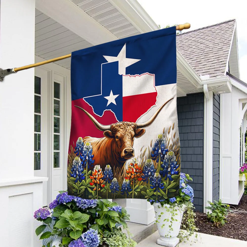 Bimipi Texas Bluebonnet and Longhorn Flag