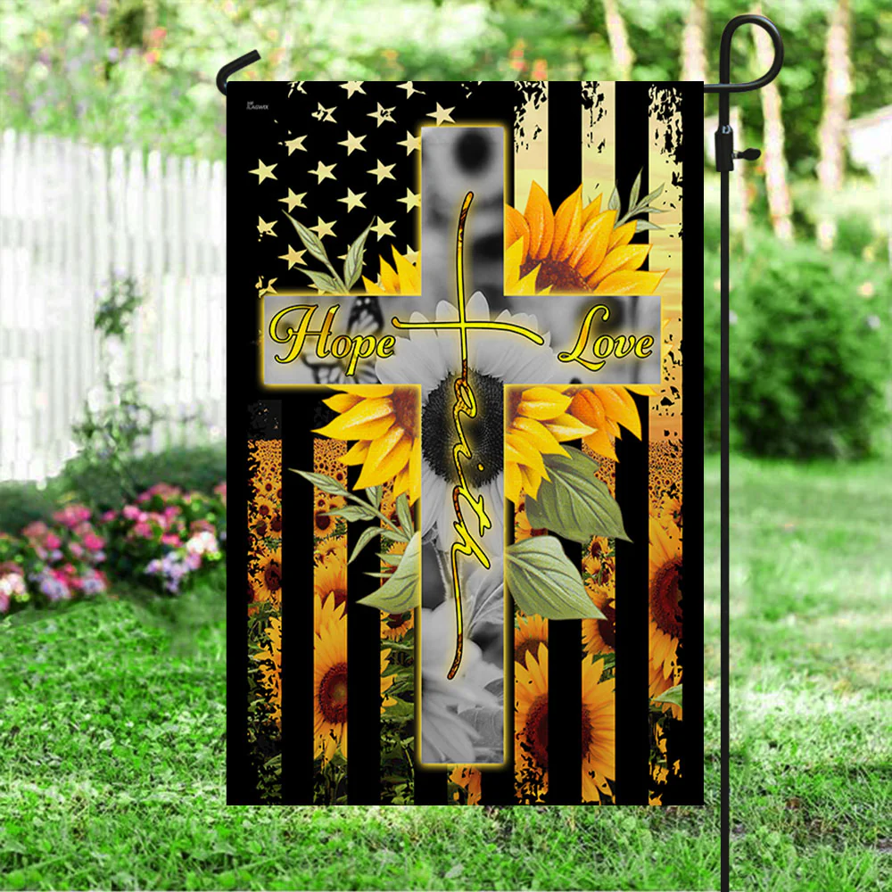 Hope Faith Love Cross American Flag Sunflower