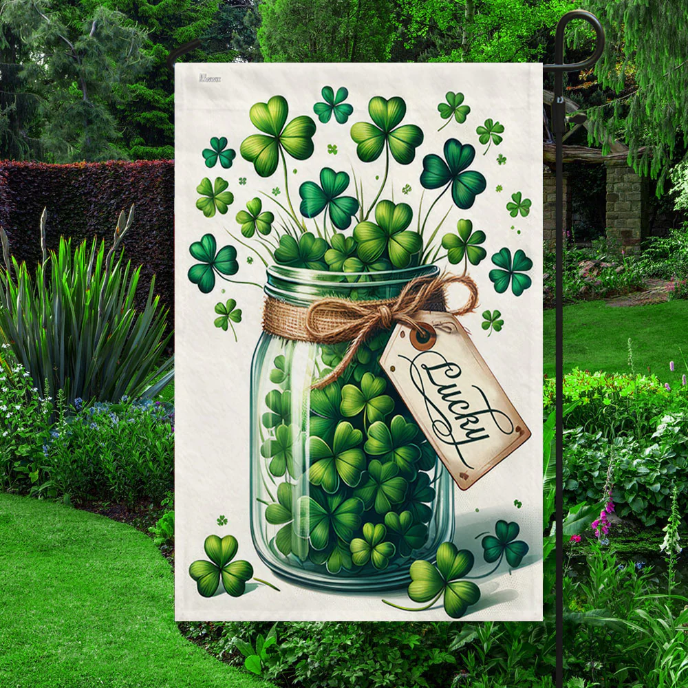 Bimipi  St Patricks Day Irish Shamrock Lucky Jar Flag