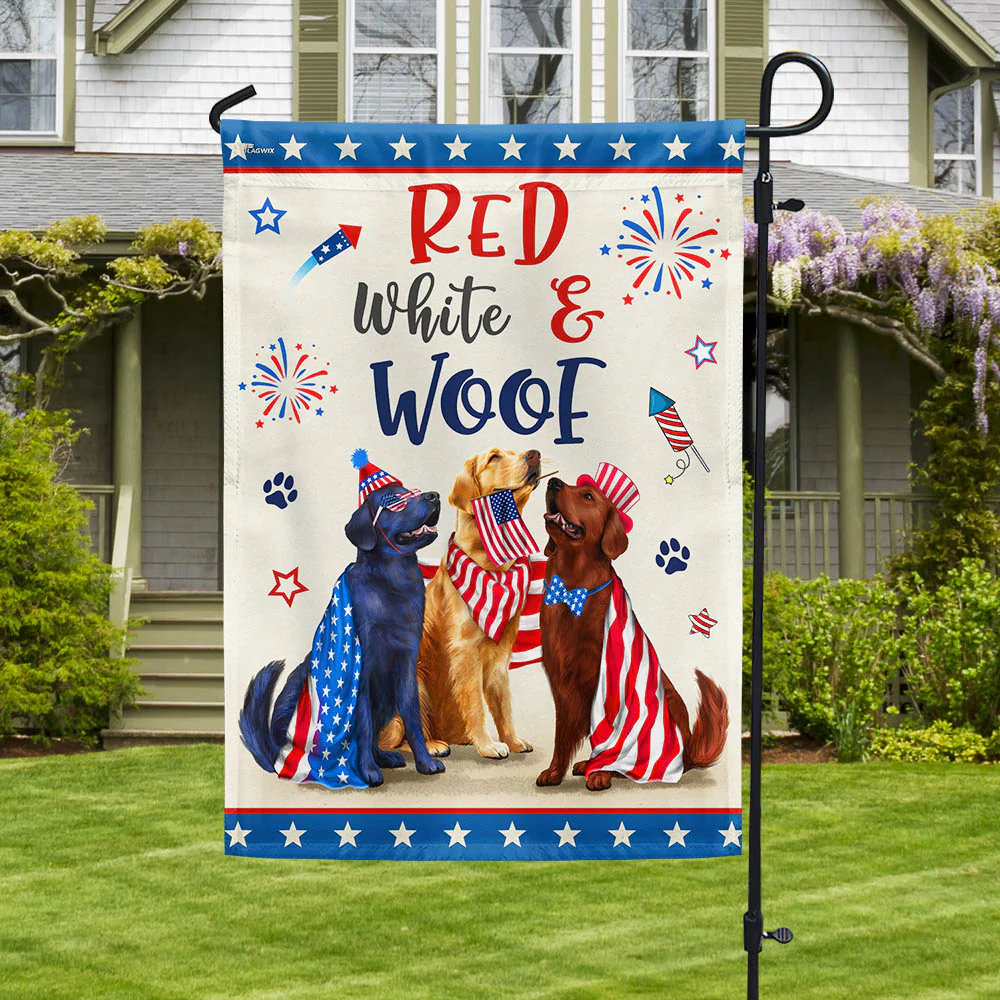 Bimipi American Flag - Red White & Woof Happy 4th of july Dogs Flag Wrapped in Glory