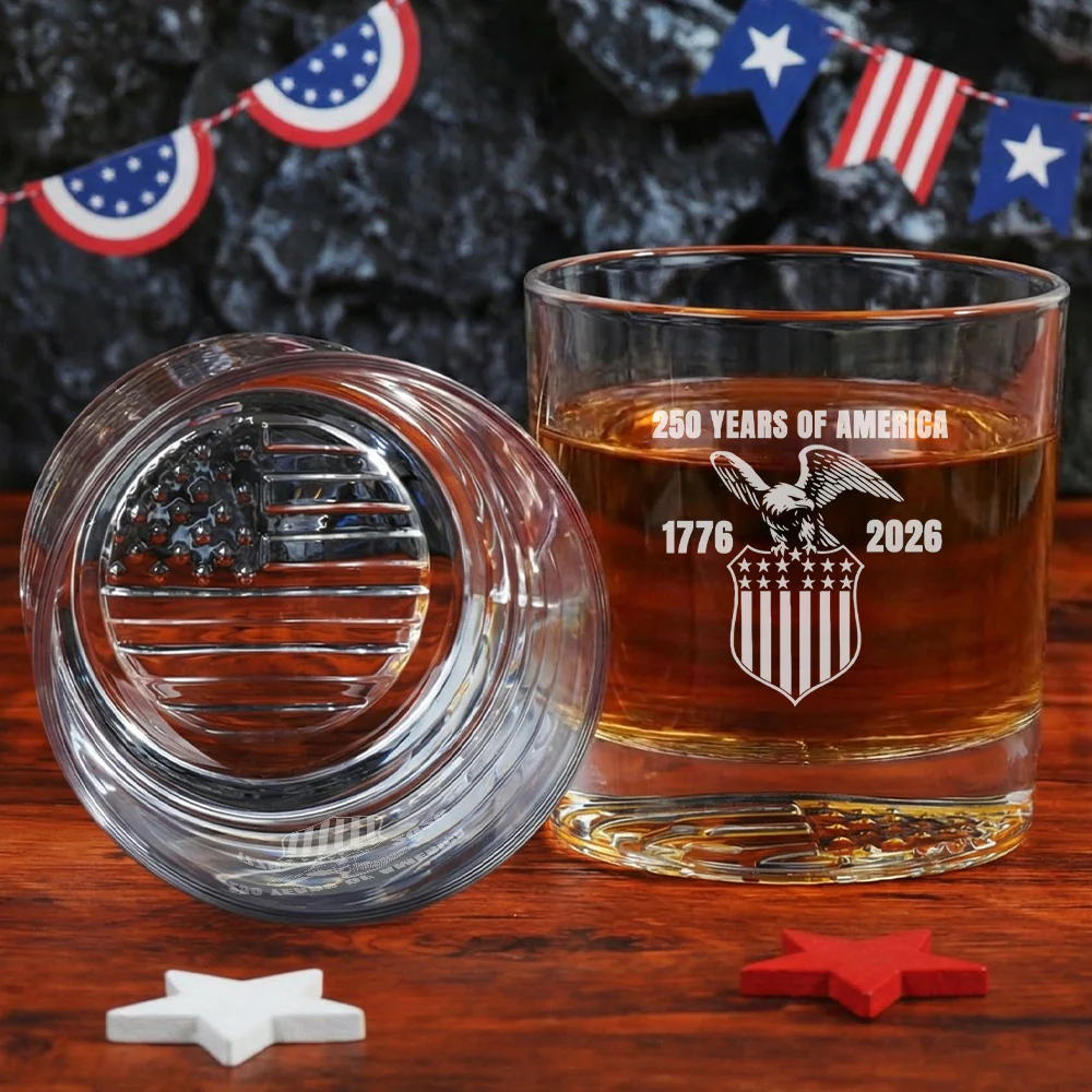 250 Years of Freedom Eagle Shield Engraved Whiskey Glass Patriotic Gift