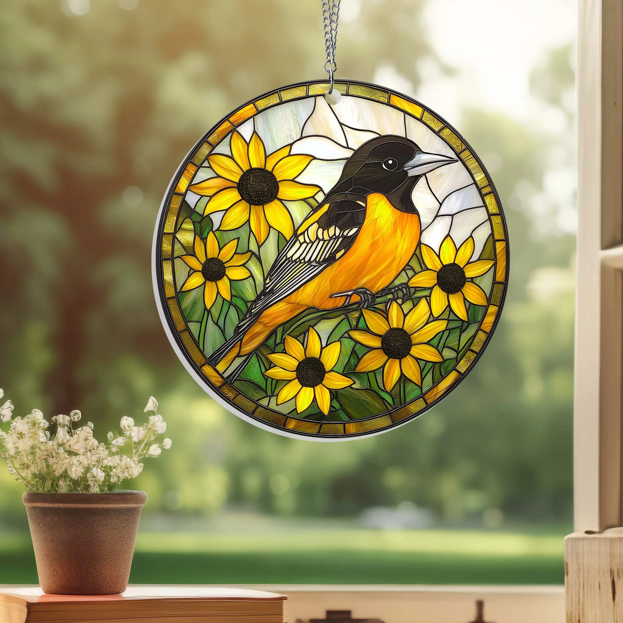 Baltimore Oriole And Black-eyed Susan Acrylic Suncatcher Window Hanging