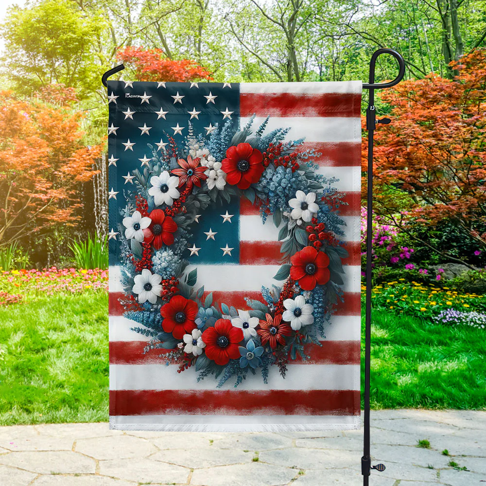 Bimipi American Flag - Floral Wreath 4th Of july American Flag