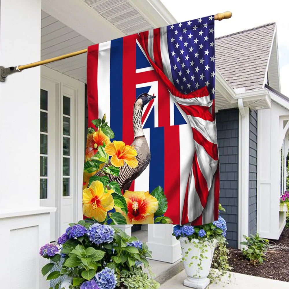 Bimipi American Flag - Hawaii State Hibiscus Flower and Nene, Hawaiian American Flag TPT928Fv3