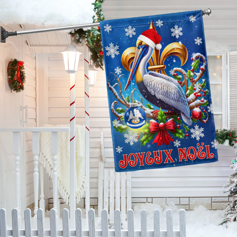 Joyeux Noel Pelican Louisiana Christmas Flag