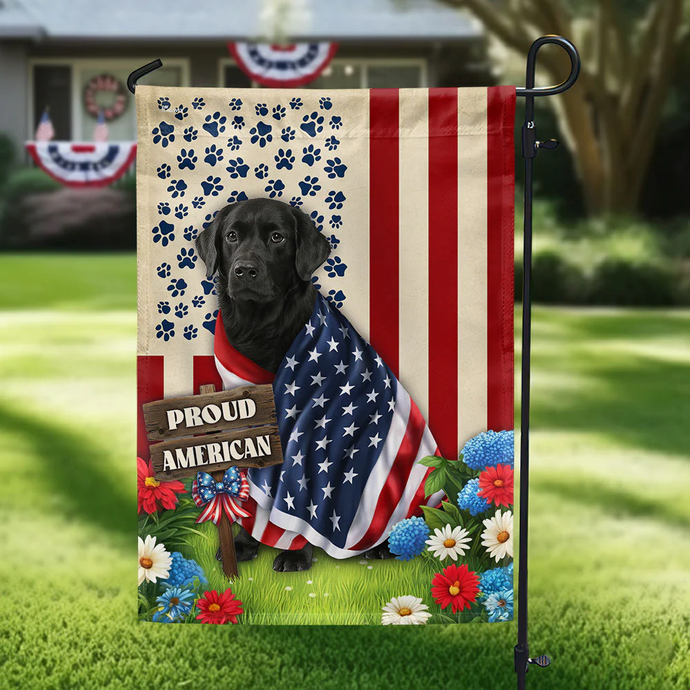 Black Labrador Retriever American Flag, Patriotic Independence Day Flag