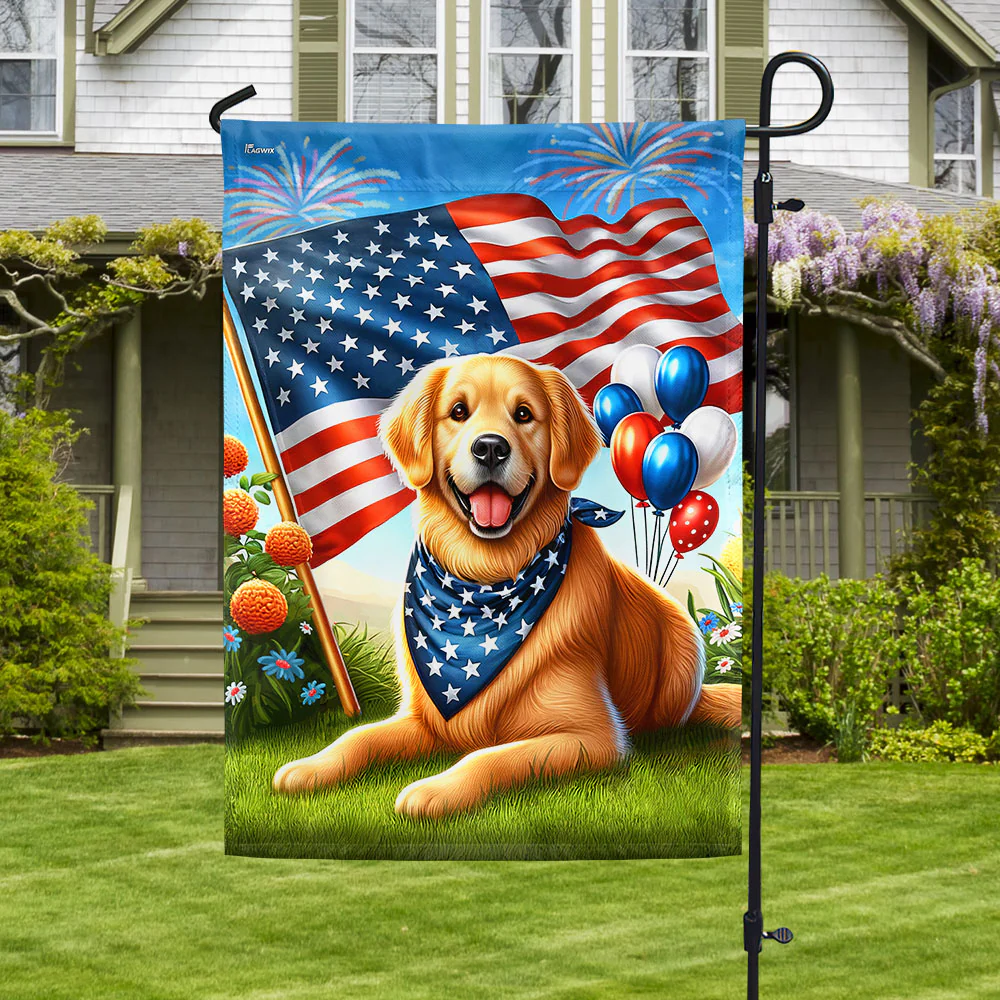 Bimipi American Flag - Golden Retriever Dog Happy 4th Of july Flag