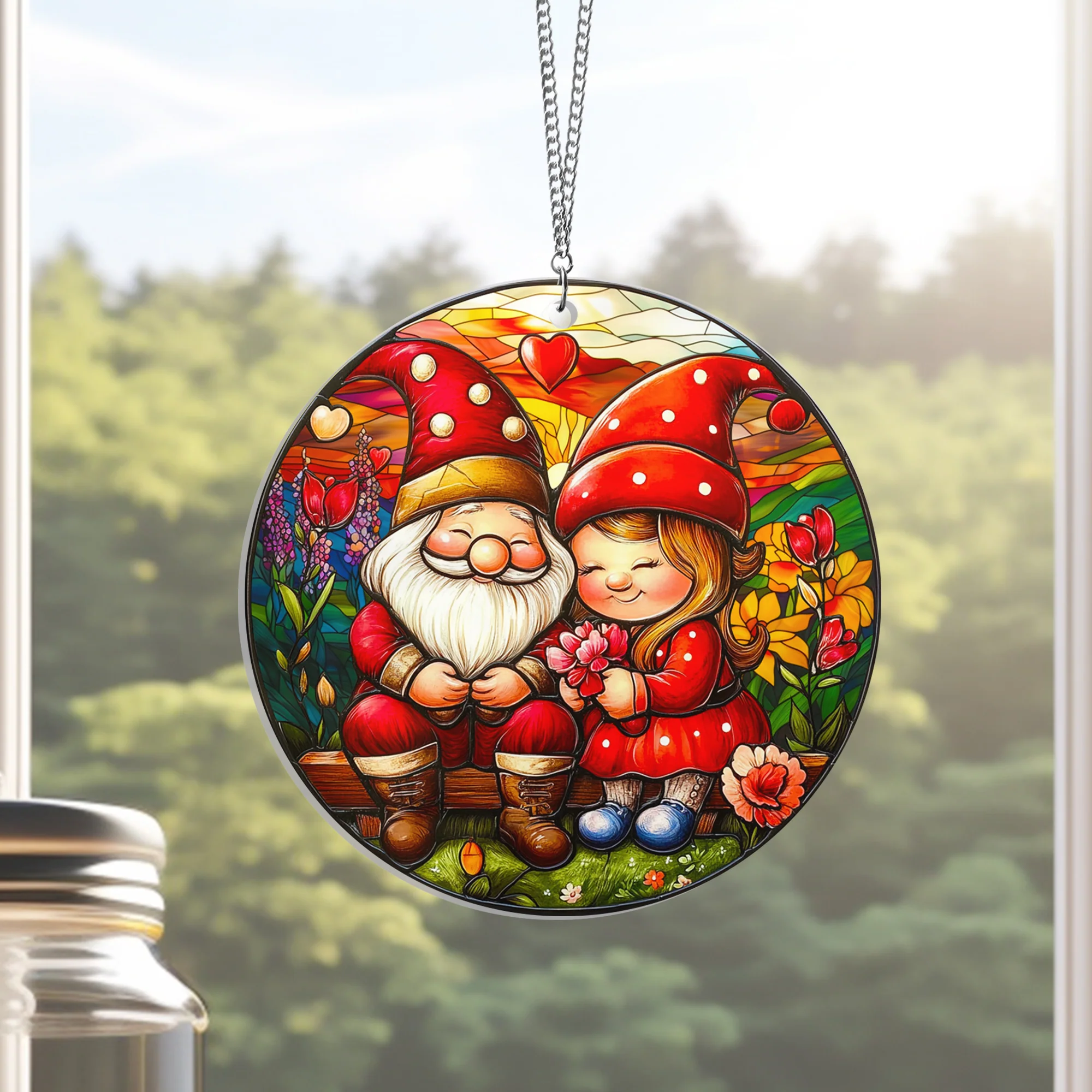 Valentine's Gifts Gnome Couple Acrylic Suncatcher Hanging Sign