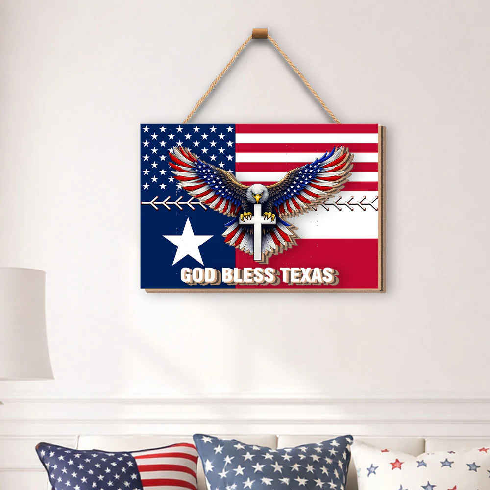 God Bless Texas Custom Wooden Signs, Patriotic Eagle USA Decor