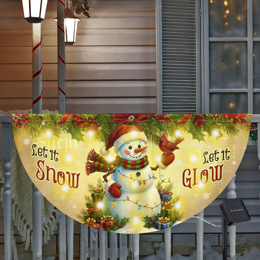 Let It Snow Christmas Flag | Snowman with Cardinal Solar LED Fan Flag