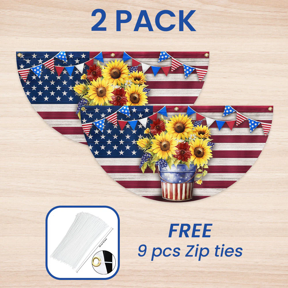 Bimipi American Flag - Sunflowers Happy 4th of july Patriotic Non-Pleated Fan Flag