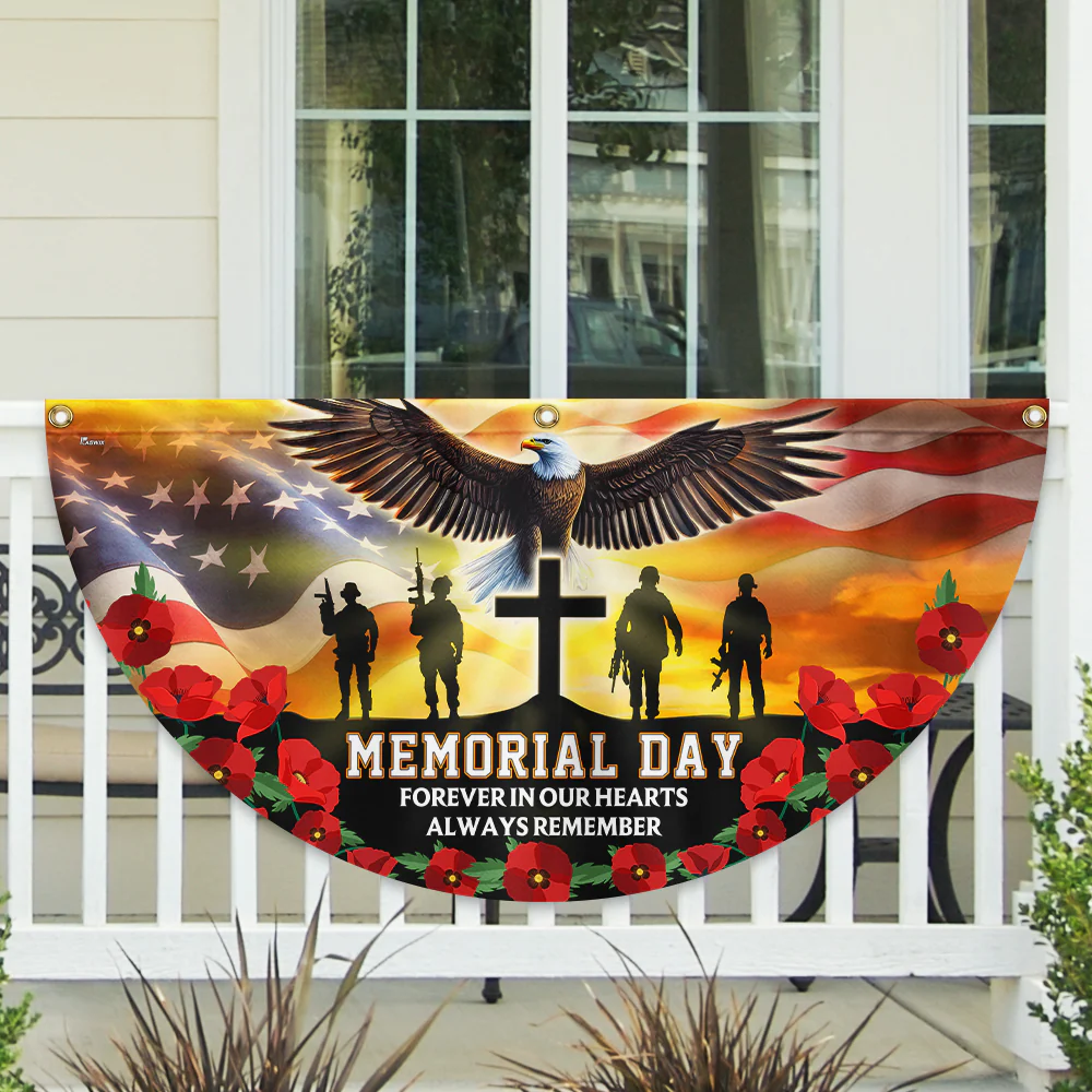 Memorial Day Forever In Our Hearts Non-Pleated Fan Flag