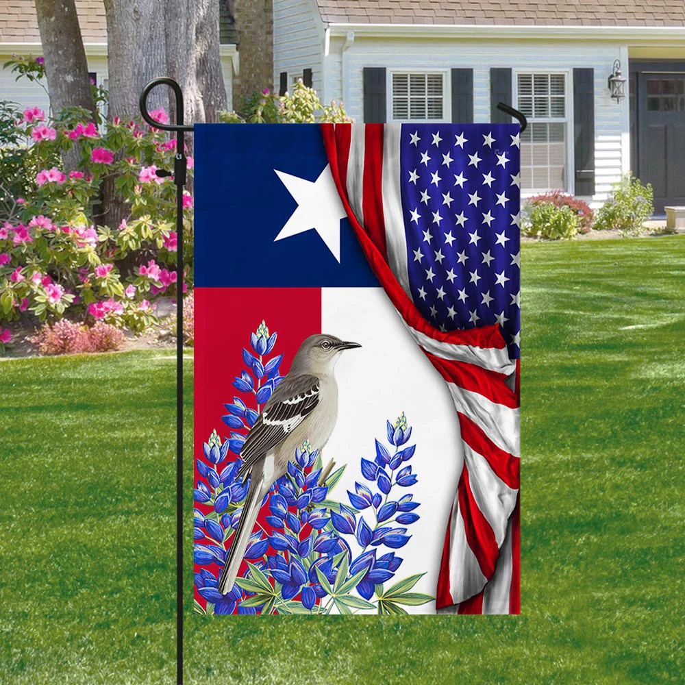 Bimipi American Flag - Texas with Northern Mockingbird And Bluebonnet, Texas American Flag TPT928Fv1