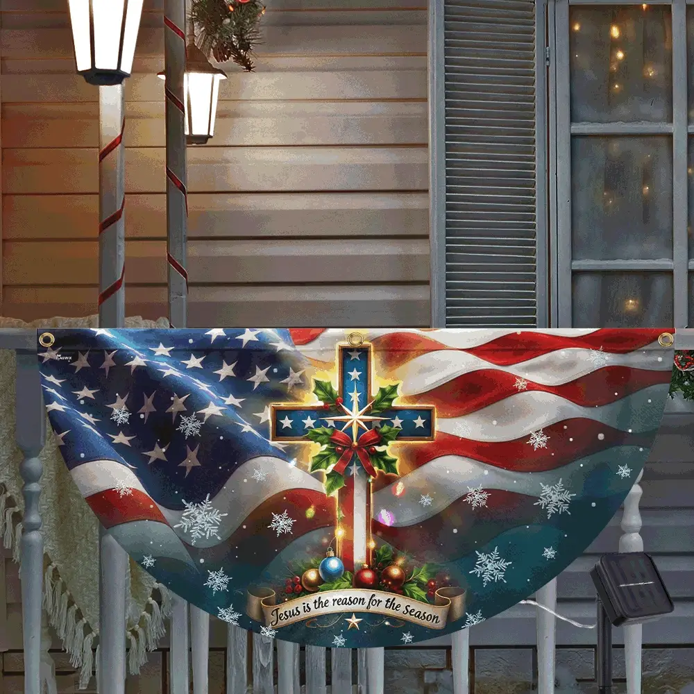 Christian Cross Christmas Jesus Is The Reason For The Season Solar Led Fan Flag