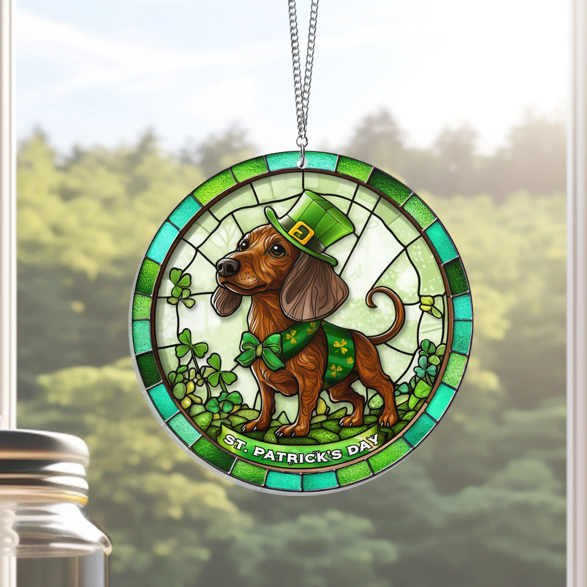 Dachshund Irish Decor Saint Patrick's Day Dachshund Suncatcher Acrylic Hanging