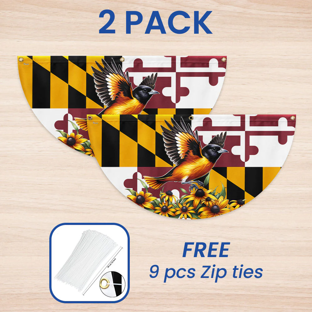 Maryland State Baltimore Oriole Bird and Black-eyed Susan Flower Maryland Non-Pleated Fan Flag
