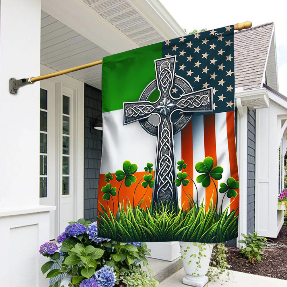 Bimipi  Irish American Celtic Cross Shamrocks Flag