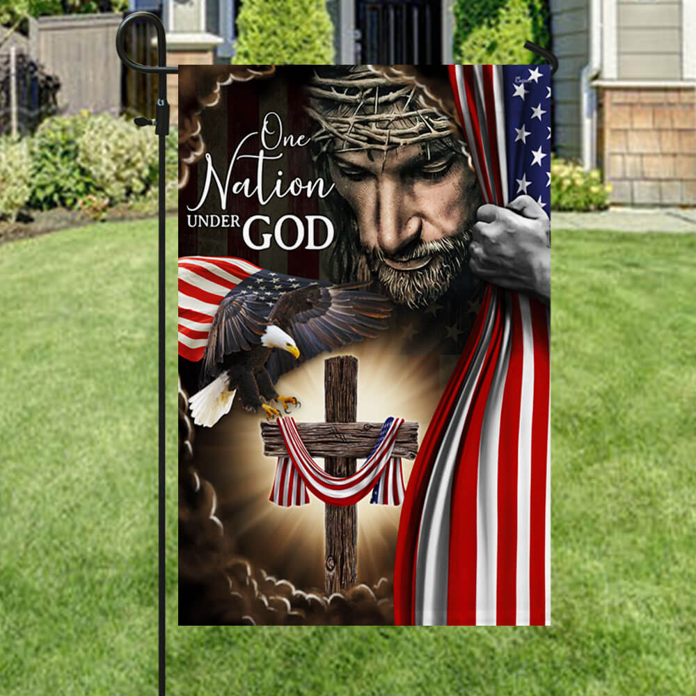 One Nation Under God. Christian Cross American Flag