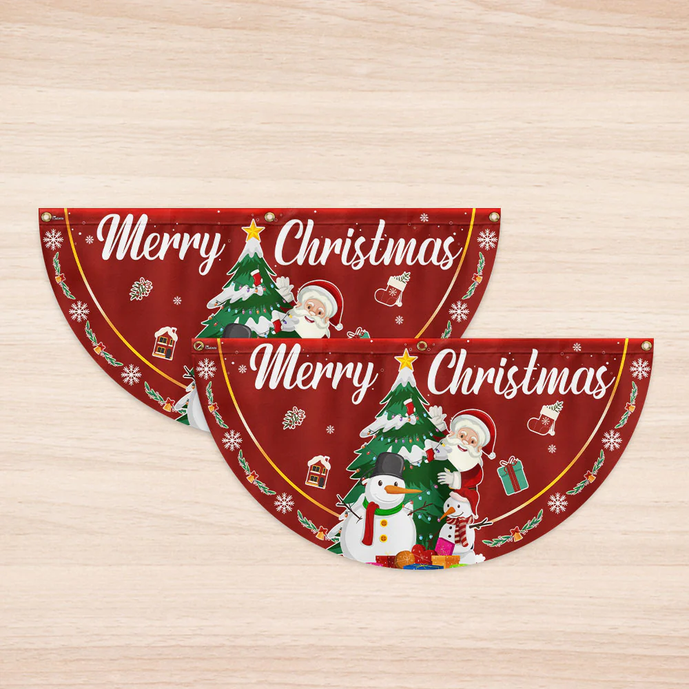 Merry Christmas Fan Flag - Santa Claus & Snowman Non-Pleated Holiday Décor  - 3-Day Shipping