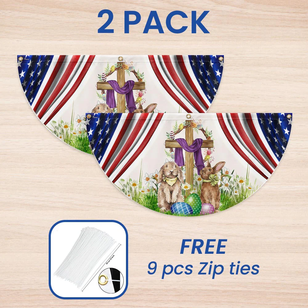 Happy Easter, Christian Cross, Bunny Easter Non-Pleated Fan Flag