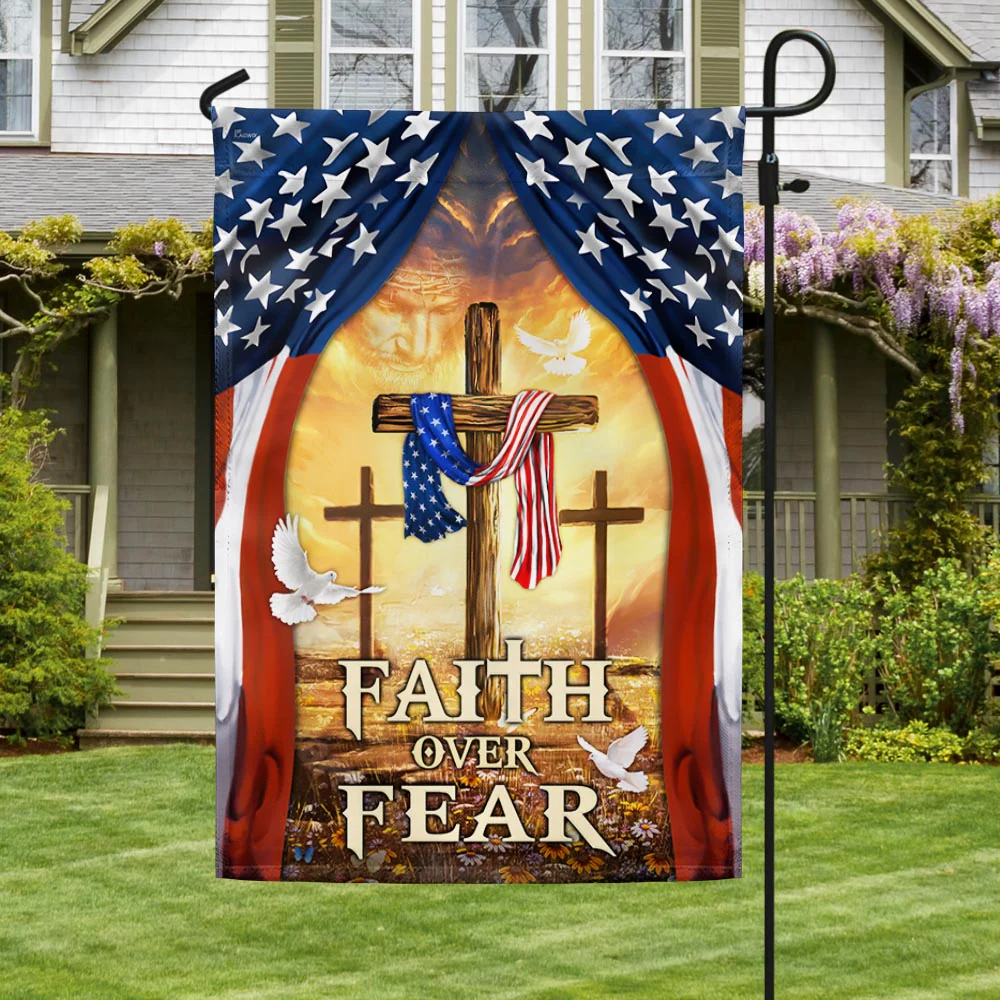 Christian Cross American Flag Faith Over Fear