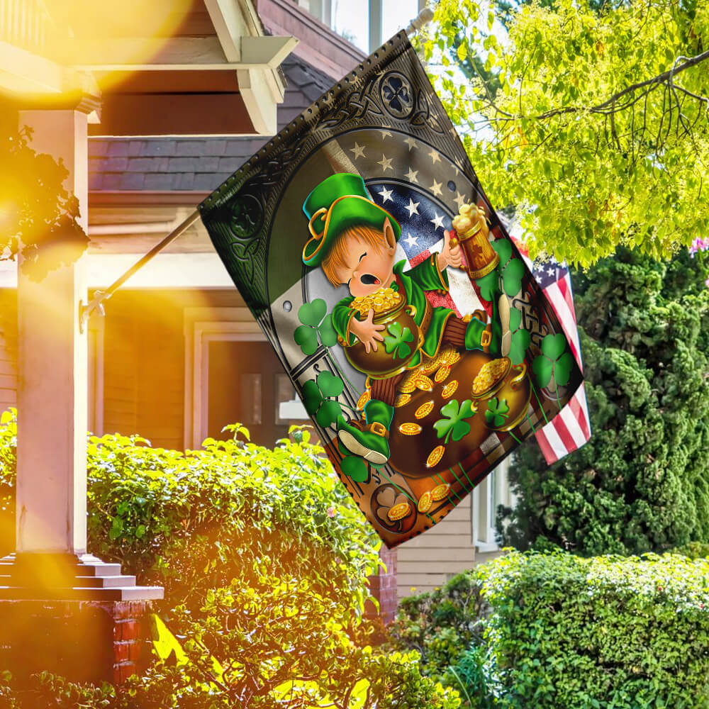 Happy St. Patrick's Day Irish American Leprechaun v3 Flag