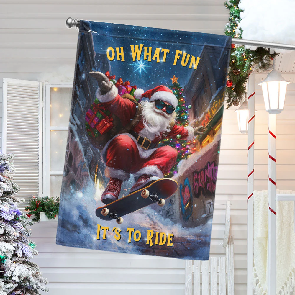 Cool Santa Christmas Flag | Skateboarding Santa Flag for Holiday Decor
