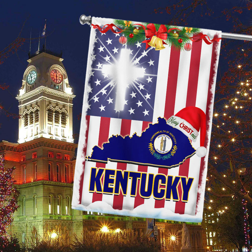 Kentucky God Bless Christmas Flag