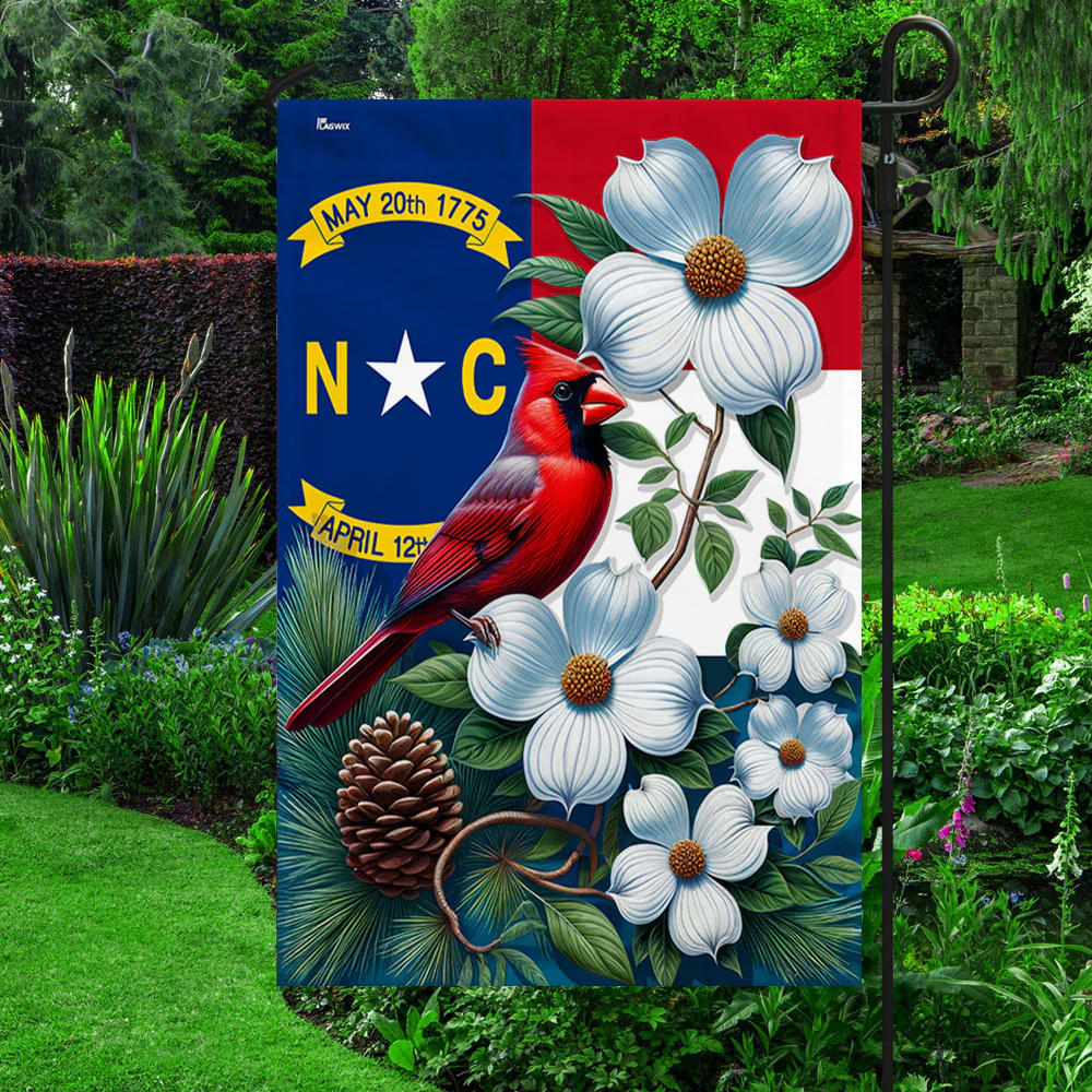 Bimipi North Carolina State Cardinal and Dogwood Flower Flag