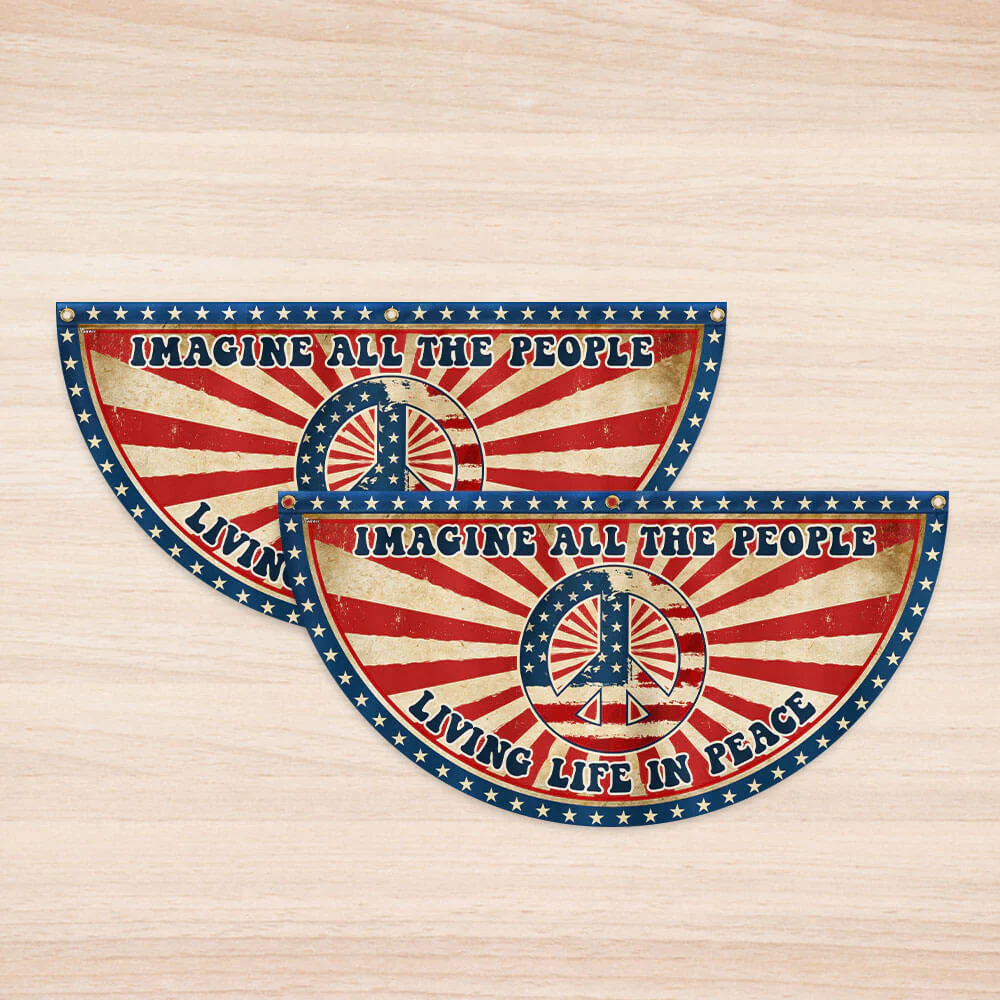 Hippie Peace Imagine All The People Living Life In Peace Non-Pleated Fan Flag