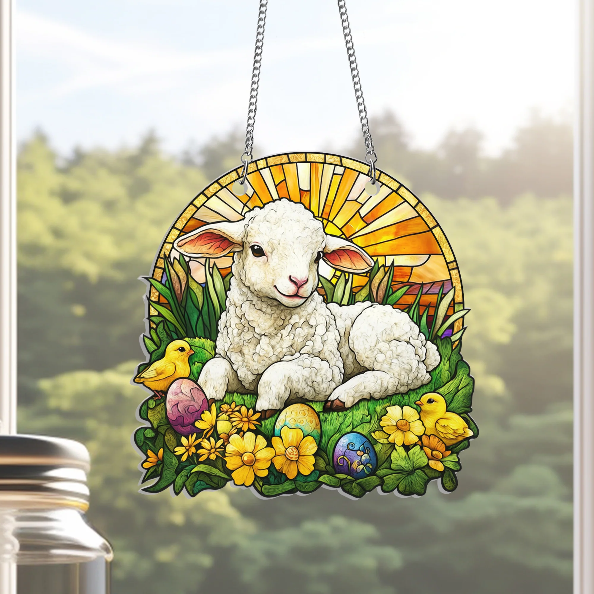 Easter Lamb & Chicks Suncatcher Acrylic Hanging Sign