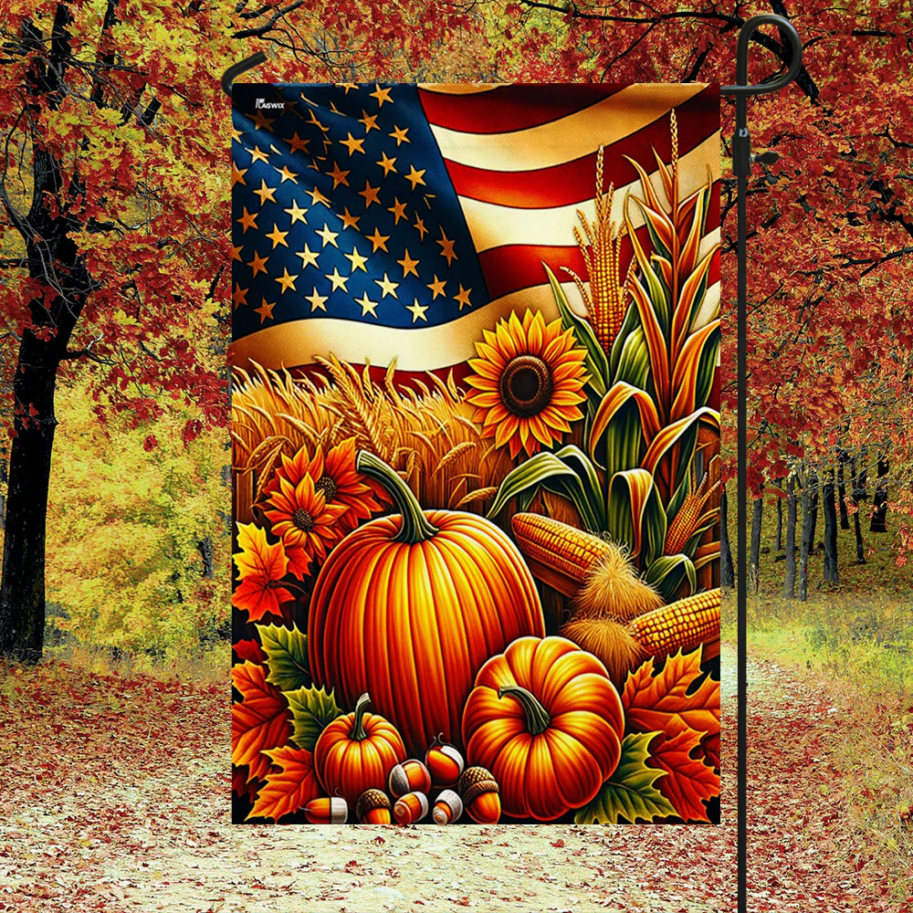 Fall Thanksgiving Pumpkins Harvest American Flag