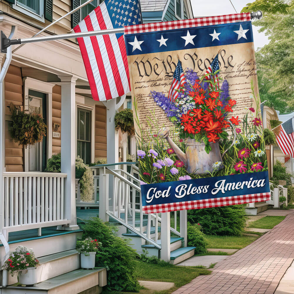 Bimipi American Flag - God Bless America Patriotic Flowers Happy 4th of july Flag