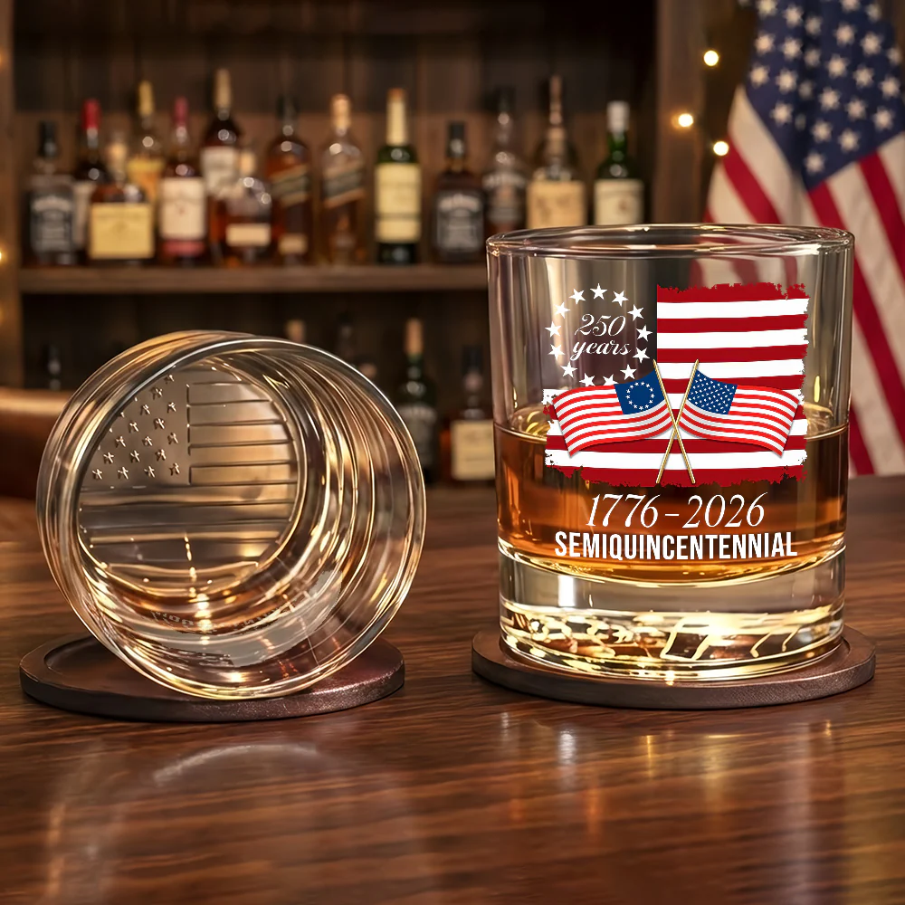 250 Years 1776 Old Fashioned Glass, Patriot America Printed Whiskey Glass
