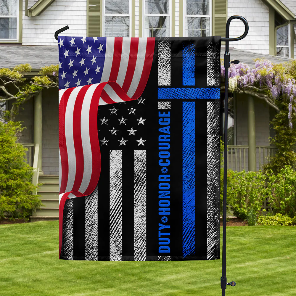 Thin Blue Line Duty Honor Courage American Flag