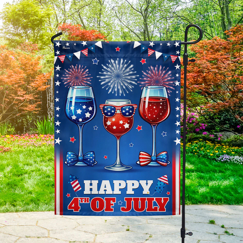 Bimipi American Flag - Red White Blue Wine Glass Happy 4th Of july Flag