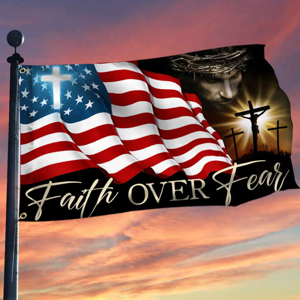 Bimipi American Flag - Faith Over Fear, Jesus Christian Patriotic American Grommet Flag TPT841GFv1