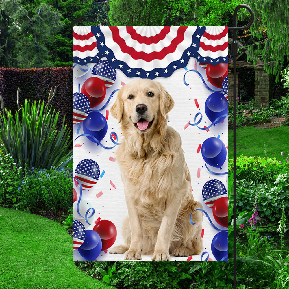 Bimipi American Flag - Patriotic Golden Retriever Dog 4th Of july Independence Day Flag TQN1298Fv1