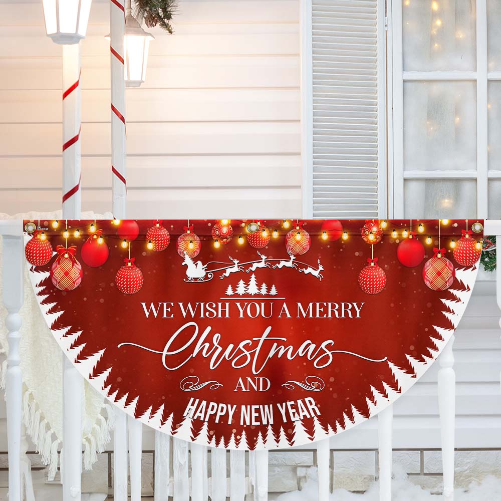 We Wish You A Merry Christmas And Happy New Year Non-Pleated Fan Flag