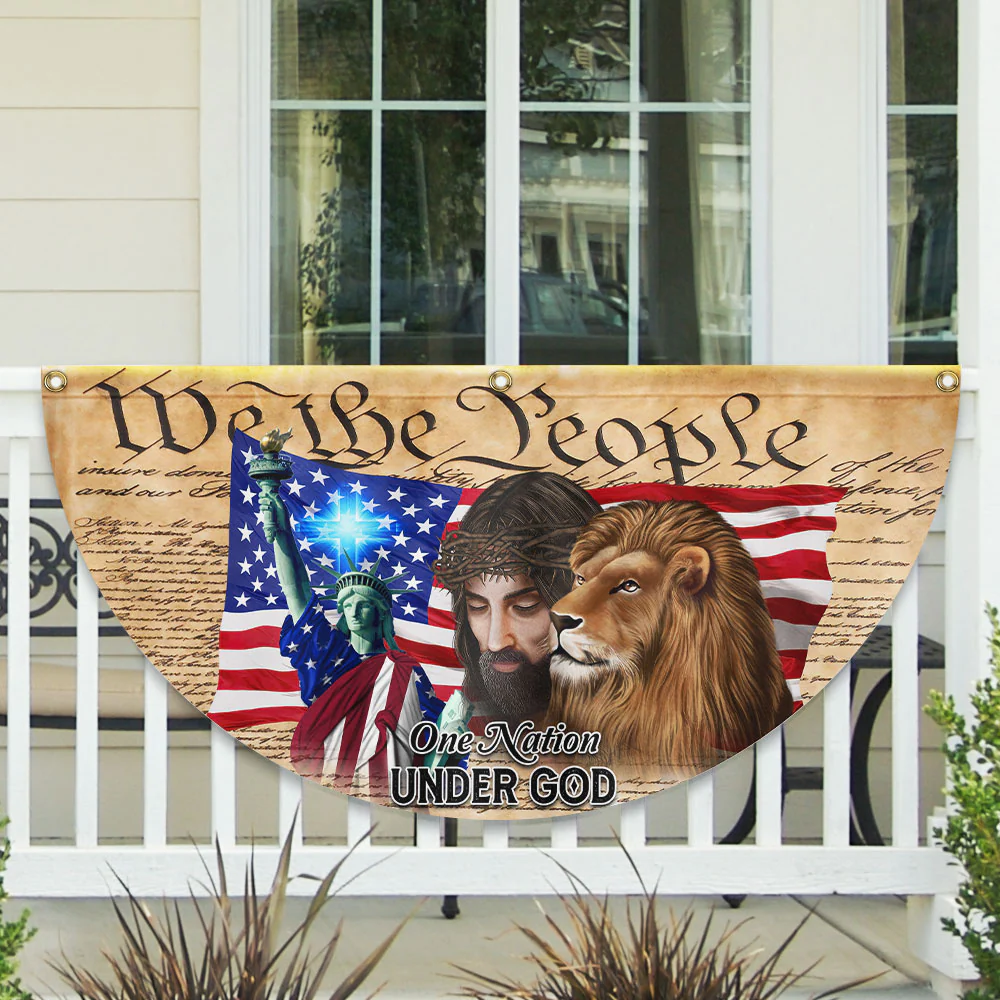 Lion Of Judah Jesus God Patriot One Nation Under God Non-Pleated Fan Flag