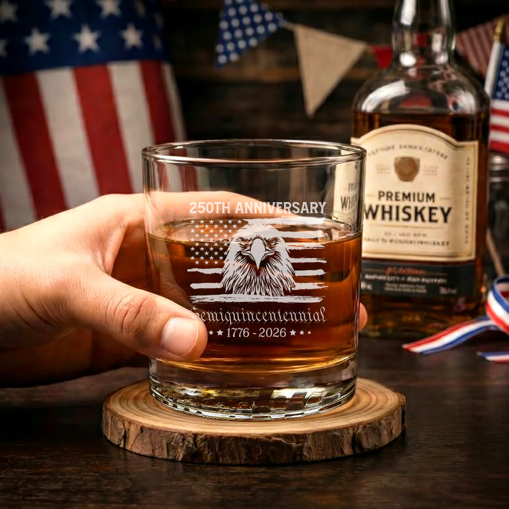 America 250 Semiquincentennial Engraved Whiskey Glass Patriotic Gift