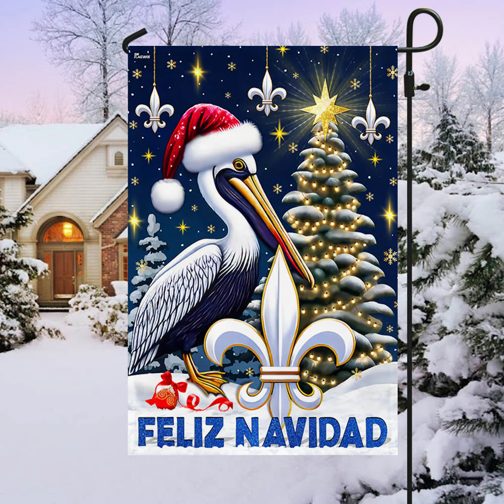 Louisiana Christmas Pelican Feliz Navidad Flag MLN2044Fv1