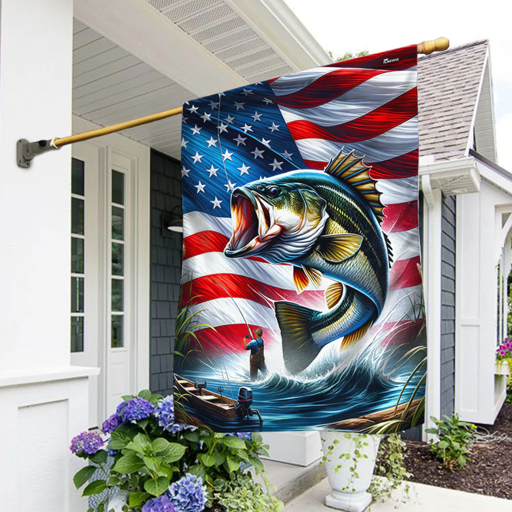Bass Fishing American Flag 3-Day Shipping