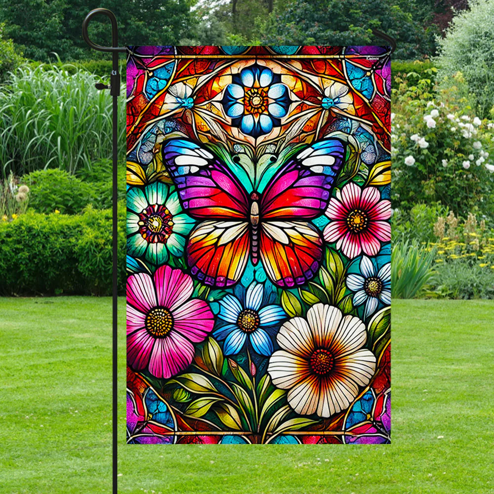 Spring Stained Glass Butterfly with Floral Design for Outdoor Home Decor