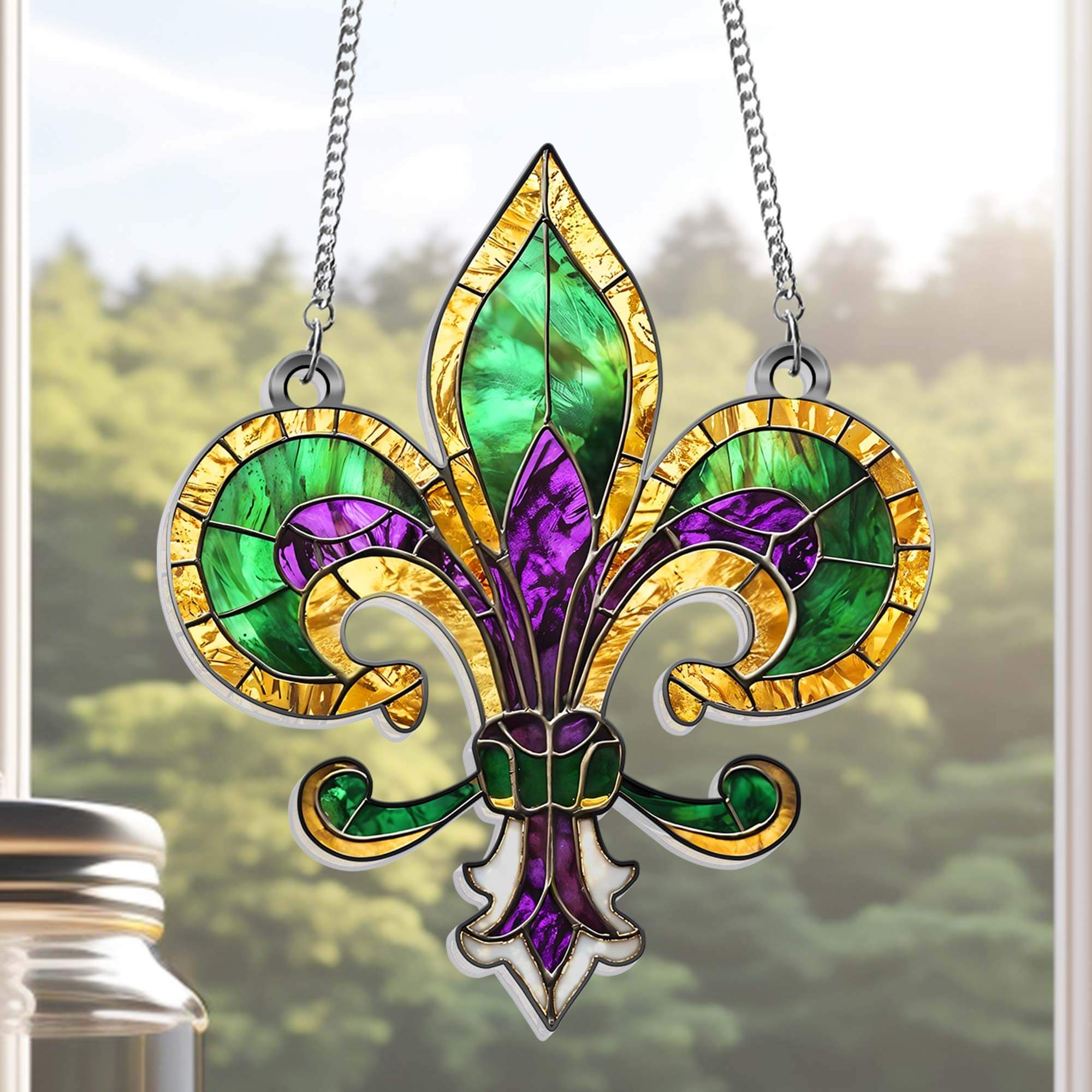 Mardi Gras Fleur De Lis Acrylic Suncatcher Hanging